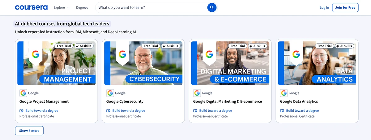 AI dubbed courses available on Coursera