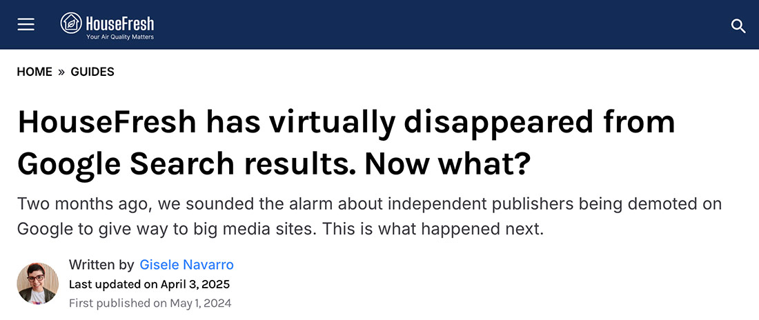 Despite promises they have nothing to improve, many content sites have all but disappeared from SERPs